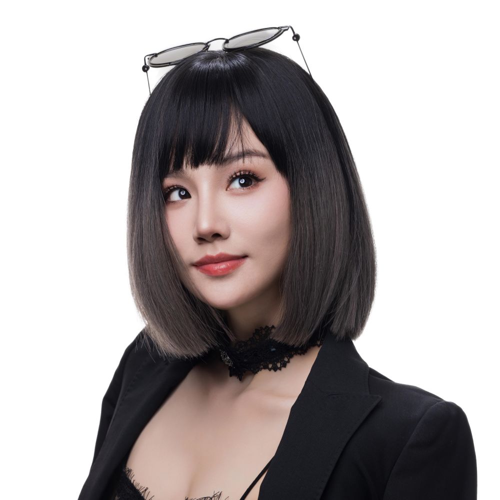 SUN9 ウィッグ ウイッグ 自然 ストレート フロント ストレート レース コスプレ かつら カツラ 女装 レディース 小顔 耐熱 フルウィッグ フル 女性 wig ミディアムロング ロリータ 可愛い カット レイヤー ギフト ボックス ネット スタンド 専用ブラシ （ブラックグレーのグラデーション）