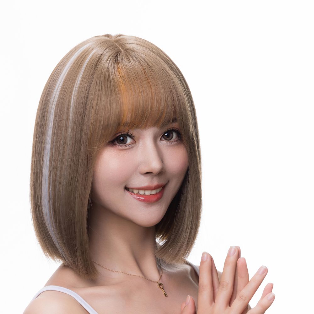 SUN9 ウィッグ ウイッグ 自然 ストレート フロント ストレート レース コスプレ かつら カツラ 女装 レディース 小顔 耐熱 フルウィッグ フル 女性 wig ミディアムロング ロリータ 可愛い カット レイヤー ギフト ボックス ネット スタンド 専用ブラシ ハイライト 鎖骨 （ライトブラウンホワイトメッシュ）